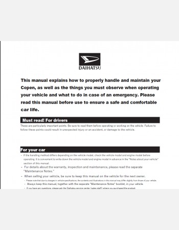 daihatsu copen 2023- 2024 owners manual